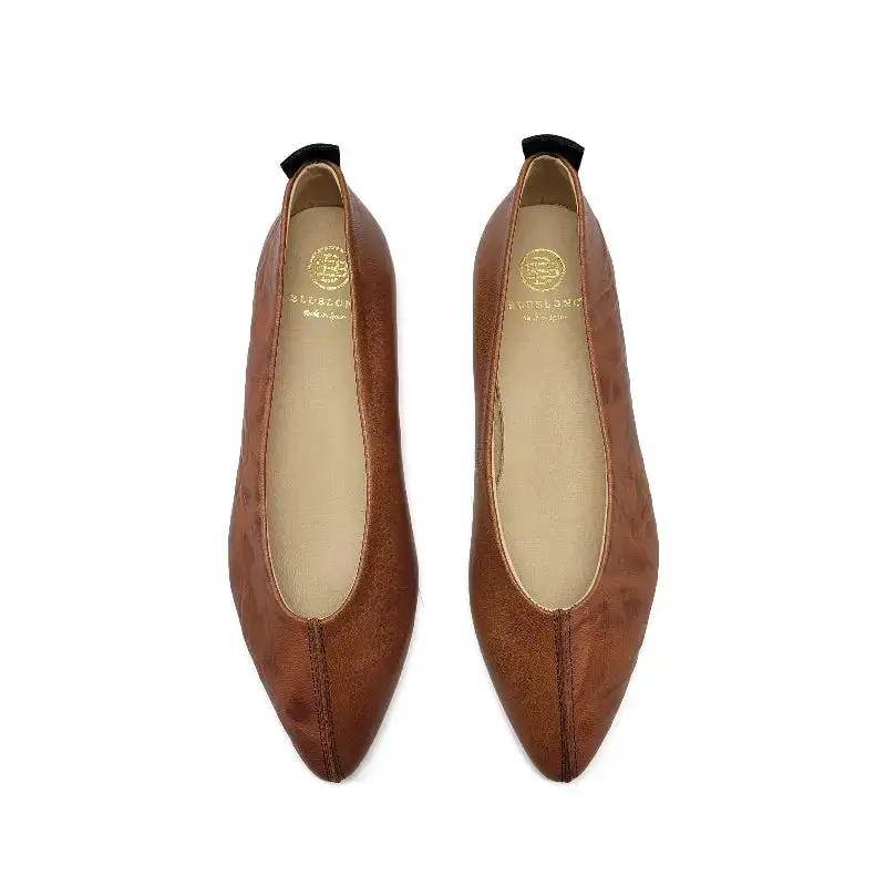 Blublonc Manda Brushed Tan Two Toned Pointed Ballet Flat