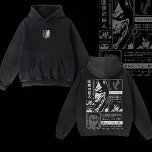 Limited Edition Attack On Titan Info - AOT Anime Double Printed Oversize Lightweight Acid Washed Hoodie, Gift For anime lover, anime merch DW6