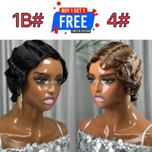 [Combo Sale] ShowReal Buy 1 Get 2 Colorful 9012 Short Pixie Cut Wig Wigs Short Finger Wave Pixie Cut Wig Full Machine Made Wig Ready To Go