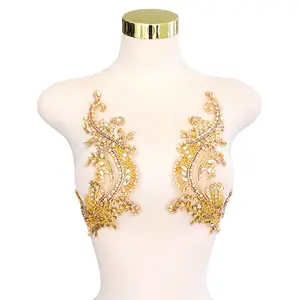 Beaded Floral Applique Pair for Wedding Dress Sparkly Handmade Rhinestone Patches with Crystals and Sequins Elegant Decorative Lace Trim for DIY Bridal Evening Gowns Dancewear & Costumes