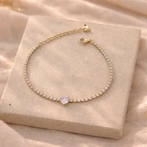 Love Charm Bracelet for Women – Gold Plated Stainless Steel Chain | Elegant Romantic Heart Charm Jewelry | Daily Wear