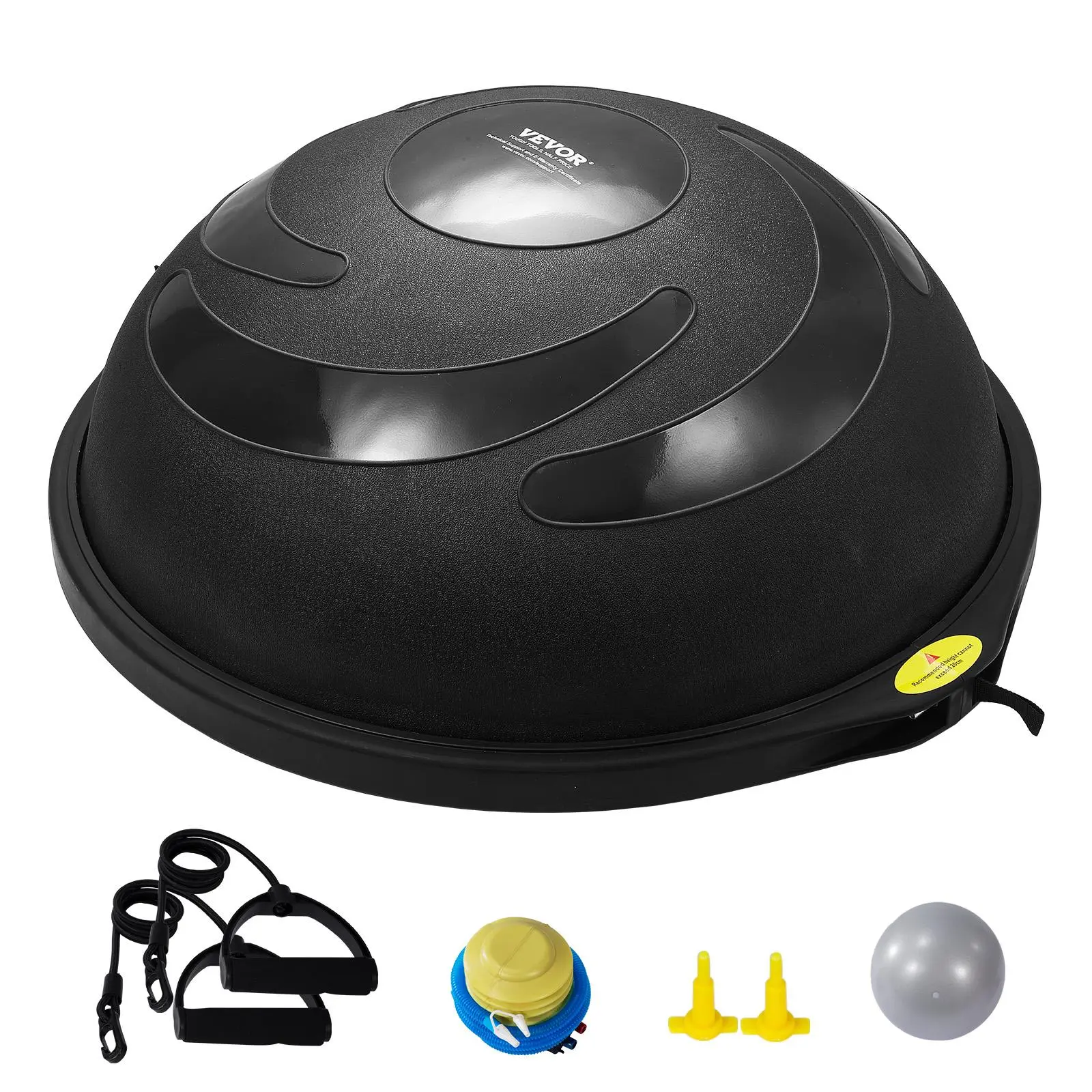【SummerFinds】VEVOR Half Exercise Ball Trainer,  , 26 inch Balance Ball Trainer, 1500lbs Capacity Stability Ball, Yoga Ball with Resistance Bands & Foot Pump, Strength Fitness Ball for Home Gym Full Body Workout Black
