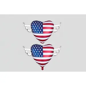 USA Flag 17" Heart Balloon with Angel Wings – Patriotic Celebration | 2 Balloons Included