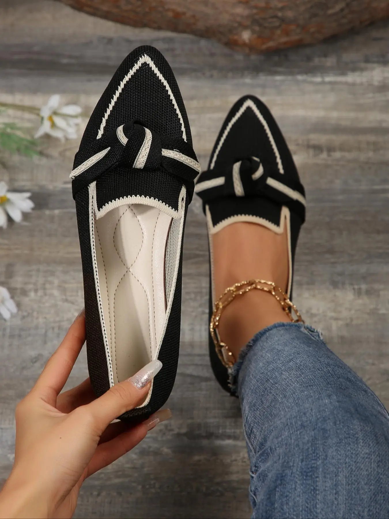 Women's Fashion Plus Size Breathable Slip-On Casual Flats, Pointed Toe Polyester Shoes, Spring & Fall Comfort Sneakers, Ballet Flats, Ballerina Flats, Casual Wear Shoe, Soft Sole Flats, Fashionable Flats
