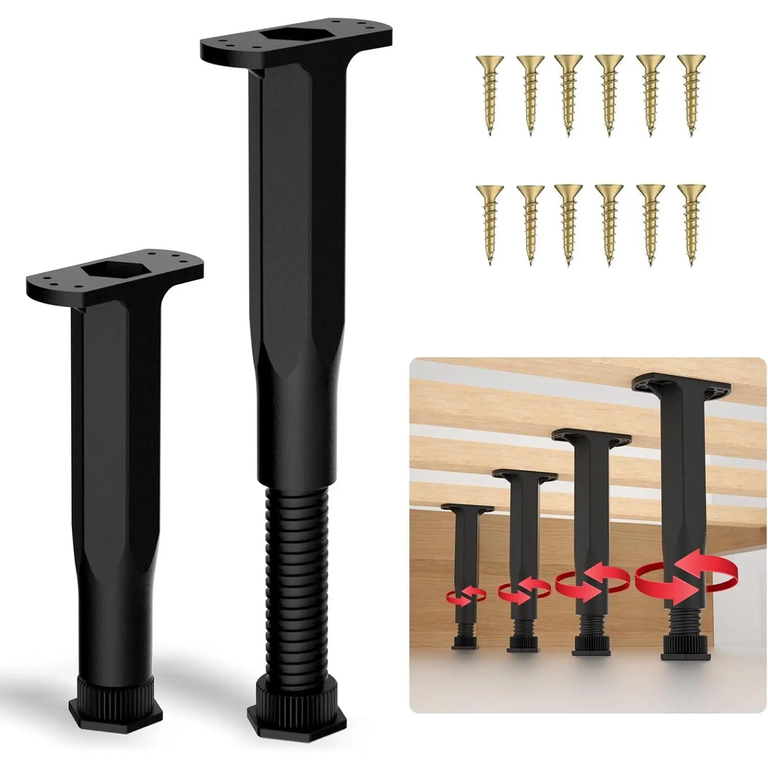 2PCS Adjustable Height Center Bed Support Legs - 8.3"-14.5" Riser for Sagging Shelves, Furniture Frames, and Slats, 8.3 14.5(2Pcs), Furniture Legs