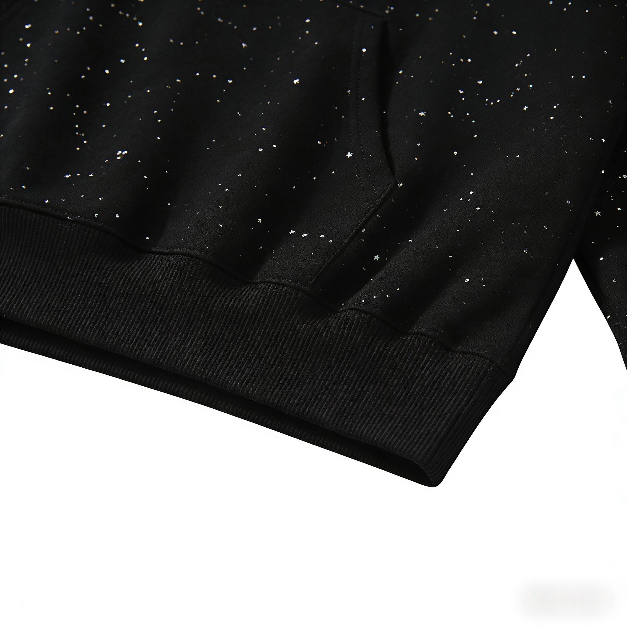 Black Speckled Oversized Hoodie, Y2K Starry Sky Splatter Print Pullover, Casual Streetwear Sweatshirt with Kangaroo Pocket, Comfy Loose Fit Hooded Top for Men Women