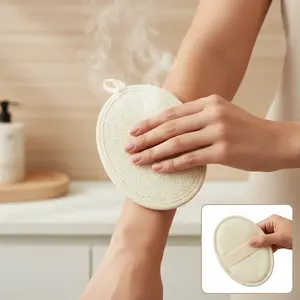 Summer Loofah Bath Scrubber & Exfoliating Pad, Cotton-Linen Washcloth with Textured Loofah Slices, Soft Gentle Skin Care, Eco-Friendly Quick-Dry Bath Accessory for Women & Men, Shower & Spa