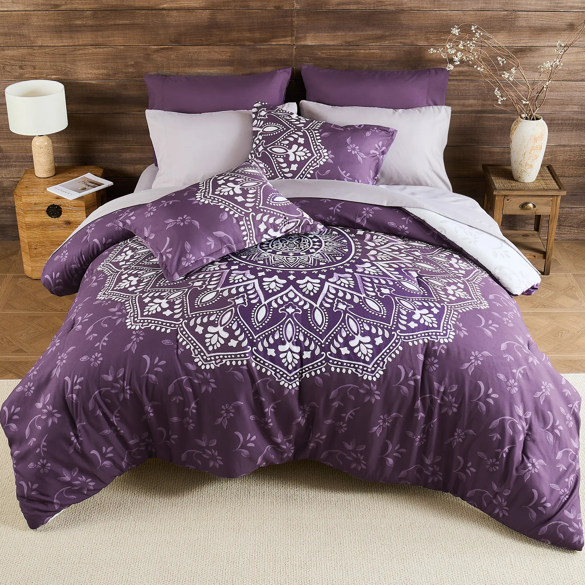 6/9-Piece BIAB Ava Complete Bedding Set - Reversible Medallion Quilt, Pocketed Sheet Set, Ultra Soft Anti Microbial Bedding Collection, Reversible Quilt Set, Complete Bedding Sets