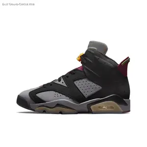 Black and Grey High - Top Retro Sneakers with Burgundy Accents, Suede and Leather Upper, Orange Lace Locks and Translucent Outsole for Streetwear