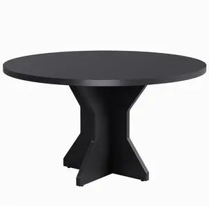Garvee Modern Round Dining Table for 4-6, 47" Space-Saving Design with Sturdy Wood Pedestal Base, Perfect for Apartment, Kitchen, or Living Room in Black Wood Grain Finish