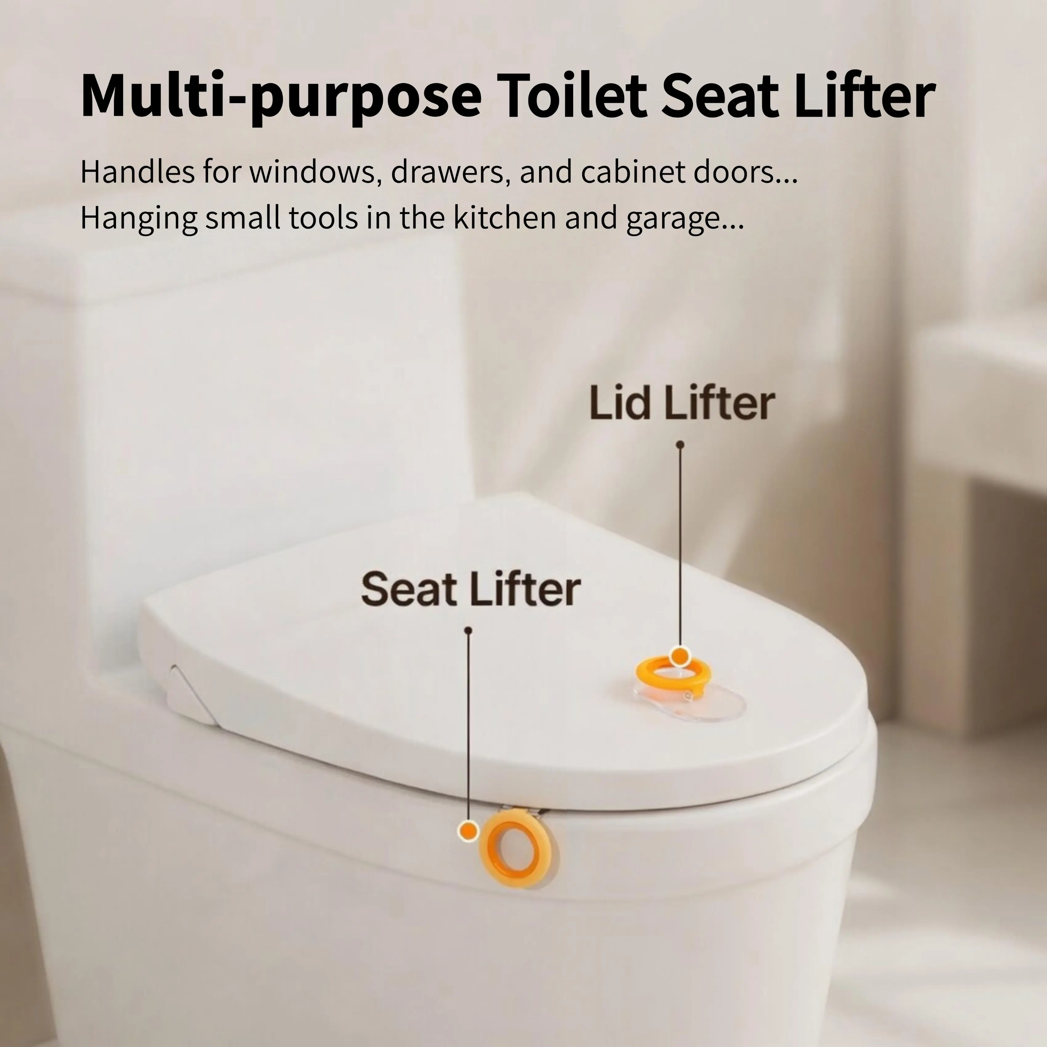 Portable 2-PCS Multi-Purpose Pull Ring Toilet Lid Lifter, Bathroom Toilet Seat Opener, Kitchen Cutlery Hanger & Refrigerator Cabinet Drawer Handle Accessory,Multi-purpose, Bathroom Holder, Kitchen Holder,Garage Holder