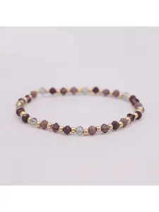 Delicate Mauve & Dark Purple Beaded Stretch Bracelet with Shimmering Crystals & Gold Beads  Versatile Handcrafted Wristband for Women, Trendy Accessory for Office, Vacation & Evening Outings