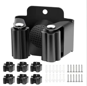 Verdenu 6 Pack Broom Holder Wall Mount, Mop Wall Mount Holder, Stainless Steel Command Broom Holder with Screws, Garden Tool Rack Wall Mount for Kitchen, Home, Bathroom, Garage Storage, Black