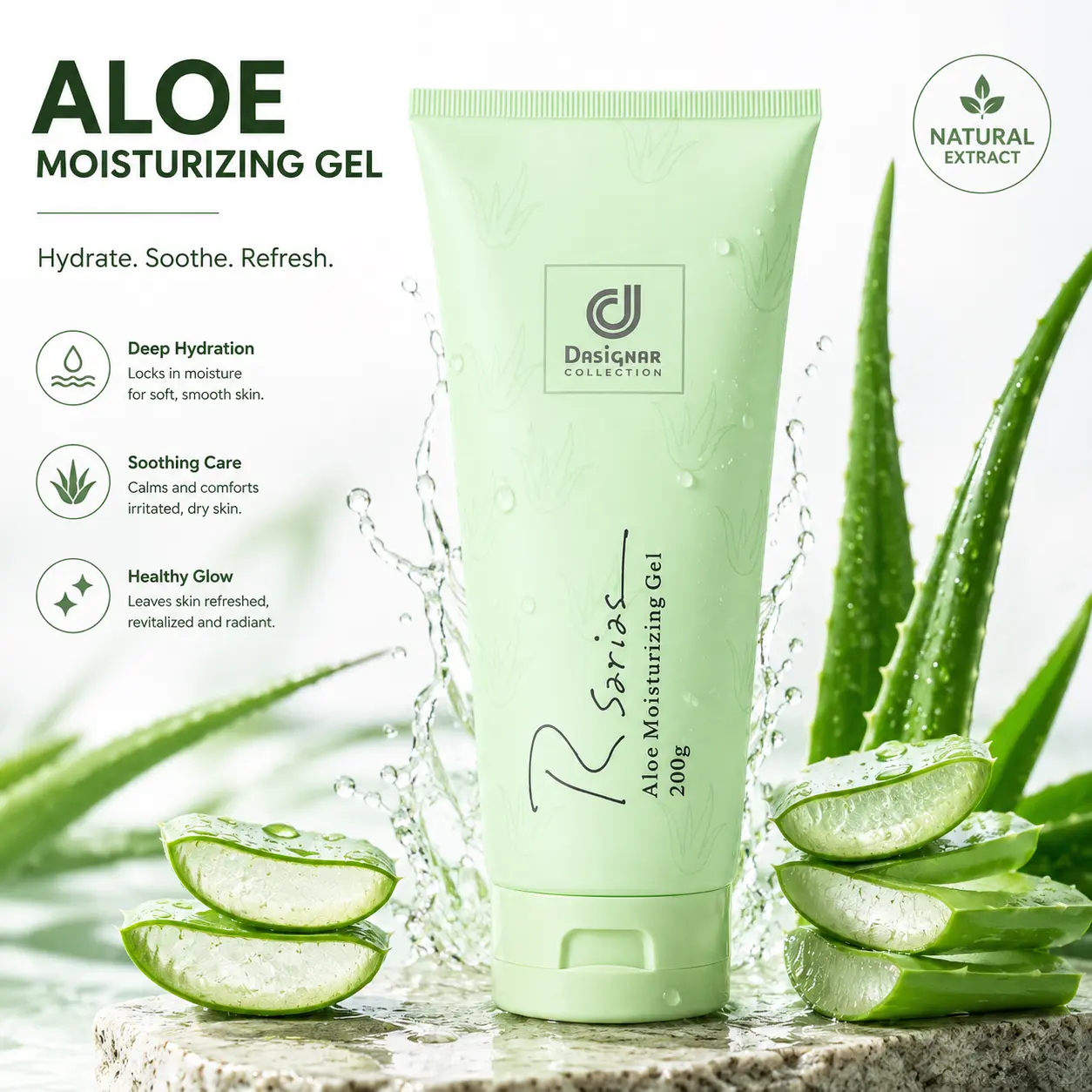 Aloe Moisturizing Gel for Face & Body, Lightweight Cooling Hydration, Clear Fast-Spreading Gel Texture for Daily Skin Care