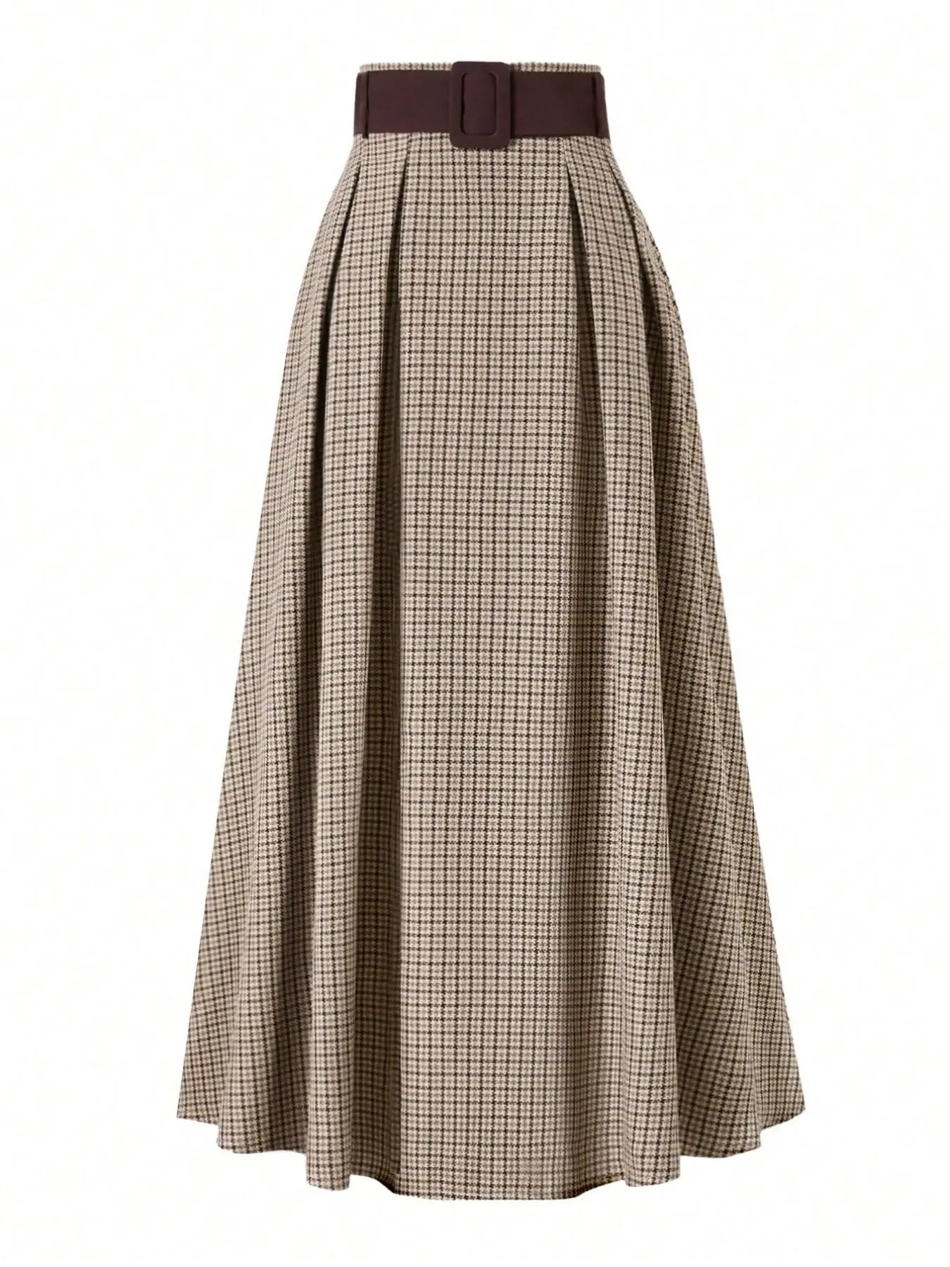 Women's Gingham Print Skirt with Belt, Casual Fashionable Skirt, Fit Long Skirt, All Season Wear, Daily Clothing Essential, Fitted, Lightweight Skirts, Street Fashion Skirt