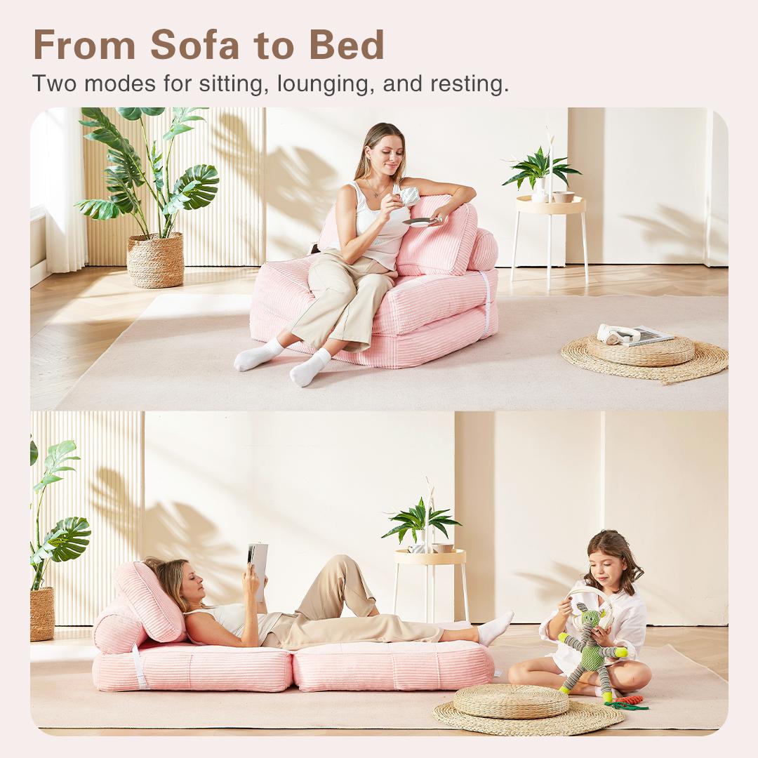 NESLAKO Convertible Folding Couch - 2/3-Pack 3D-Cut Corduroy Upholstered Sectional Sleeper Bed, High Resilience Memory Foam, No Assembly, Sturdy, Portable, Space-Saving for Family Use Modern Living Rooms, 3D-Cut Corduroy Fabric