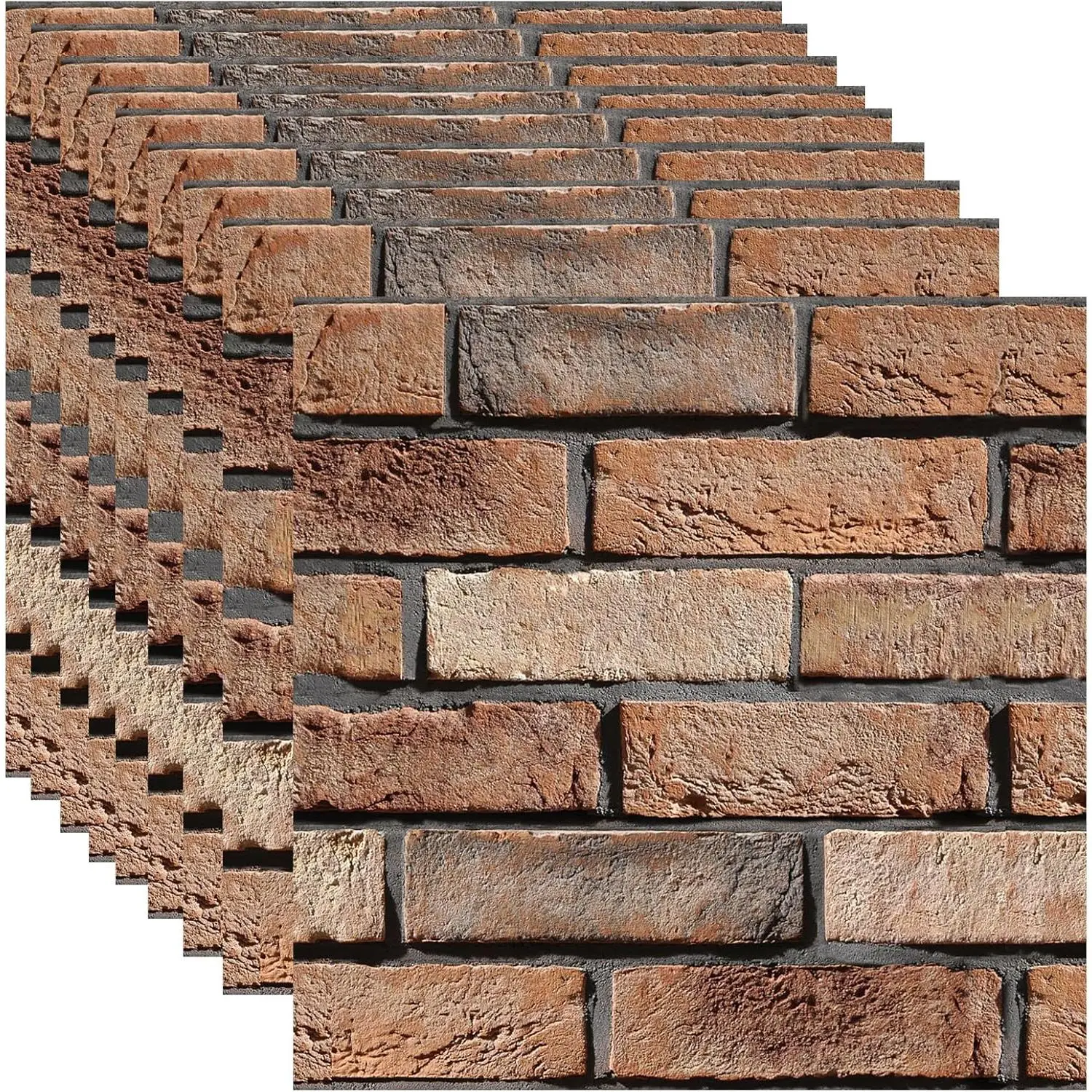 Wall Panels Peel and Stick - 10 Pack Brick Textured PVC Panels,  Self-Adhesive Wall Tiles for Accent Walls, Kitchen, Bathroom, Bedroom & Office Decor (Large Brown Brick)