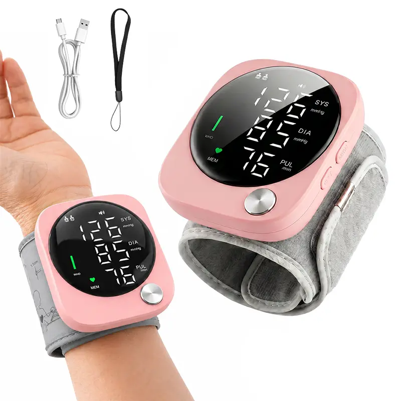 Wrist Blood Pressure Monitor with Large LCD Voice Broadcast & Voice Alerts, Adjustable Cuff, USB Rechargeable BP Machine Suitable for Seniors