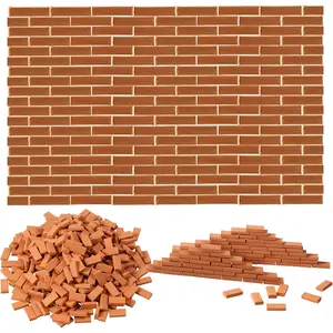 350 Pcs Mini Bricks for Landscaping Building Construction Wall Bricks Small Miniature Tiny Clay Model for Crafts Fake Blocks for DIY Dollhouse Christmas Village Garden, 1/35 Scale(Red)