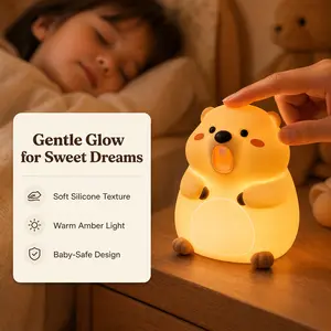 Cute Groundhog Silicone Night Light for Kids - Kid-Safe Rechargeable Touch Lamp, Soft Warm Glow Nursery Light, Squishy Stress Relief Animal Nightlight, Perfect Birthday Gift for Toddlers Teens Bedroom