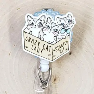Crazy Cat Lady Starter Kit Retractable ID Badge Reel | Mama Mom Pawprint Veterinarian Vet Tech Animal Shelter  | Teacher Nurse MD Doctor Medical Hospital Healthcare Badge Holder