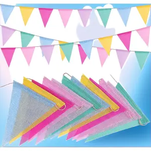 48PCS Multicolor Triangle Bunting Banner Flags with 4 Jute Strings – Hanging Pennant Garland for Birthday, Wedding, Party, Classroom, School, Home & Outdoor Event Decor