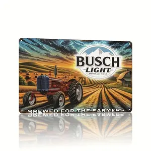 Busch Light Vintage Tractor Metal Tin Sign Boho Iron Wall Hanging 8x12 Inch Pre Drilled Weather Resistant Decor for Home Bar Gift Room