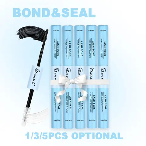 5Pcs/1Pc Waterproof Eyelash Bond&Seal, 2-in-1 Lash Glue Set, Eyelash Fixer, Clusters, False Eyelash Adhesive, Formaldehyde-Free Eyelash Glue for Sensitive Eyes, Non-Irritating, Strong Hold Eyelash Glue, Long-Lasting Up to 72H+, Bond Seal Lashes(5ml+5ml)