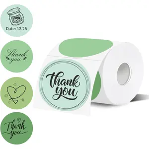 Thermal Label,3 Inch Green Gradient Round Thermal Printer Sticker,Self-Adhesive Round Direct Thermal Labels,Thermal Stickers for DIY Logo Design,Name Tag (300 Labels/1 Roll)