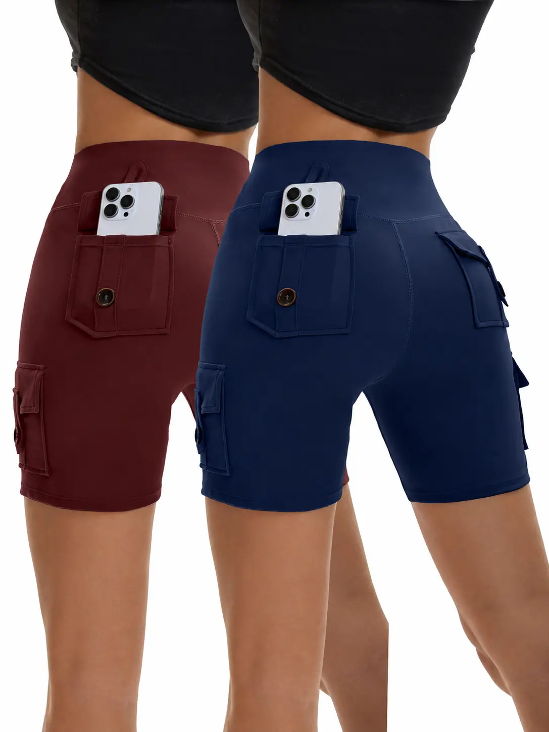 2 Pack High Waist Cargo Biker Shorts for Women, Multi Side Pocket Stretch Workout Yoga Shorts, Squat Proof Soft Opaque Athletic Shorts for Running & Daily Casual Wear