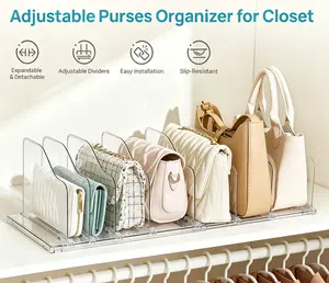 【Purse station】Vtopmart Free-Adjustable Purse Organizer for Closet with 2 Base, Clear Handbags Storage Organizer, Fits Different Bag Sizes & Closet Shelf, Expandable Plastic Shelf Dividers for Handbags, Wallets,Organization Hacks,summerwins