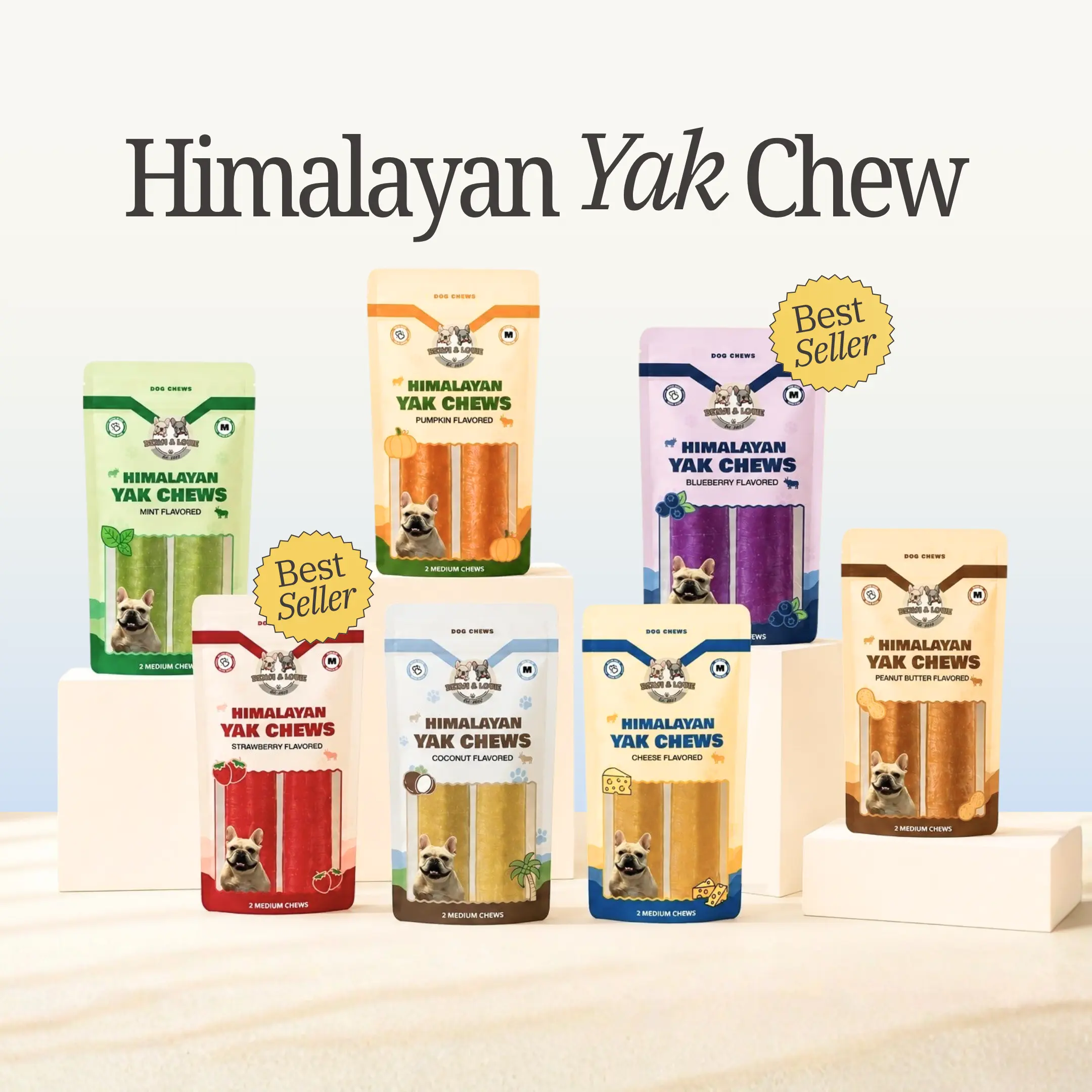 Benji & Louie Yak Chews for Dogs, Himalayan Yak Chews Flavored for Medium & Large Dogs, Yak Cheese for Dogs, Medium Size, 2 Count