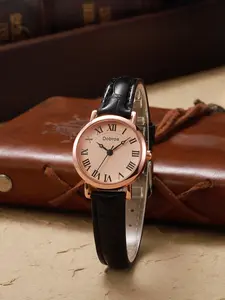 Vintage Style Women's Quartz Watch, Slim Analog Dial, Leather Strap, Casual Fashion Accessory for All Seasons, Fashionable Analog Watch