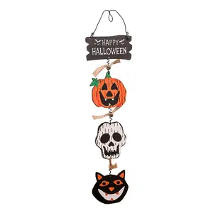 New Halloween Decorations Wooden Plaque Door Hanging Pumpkin Ghost Creative Pendant, Festive Home Decoration, Spooky Party Supplies
