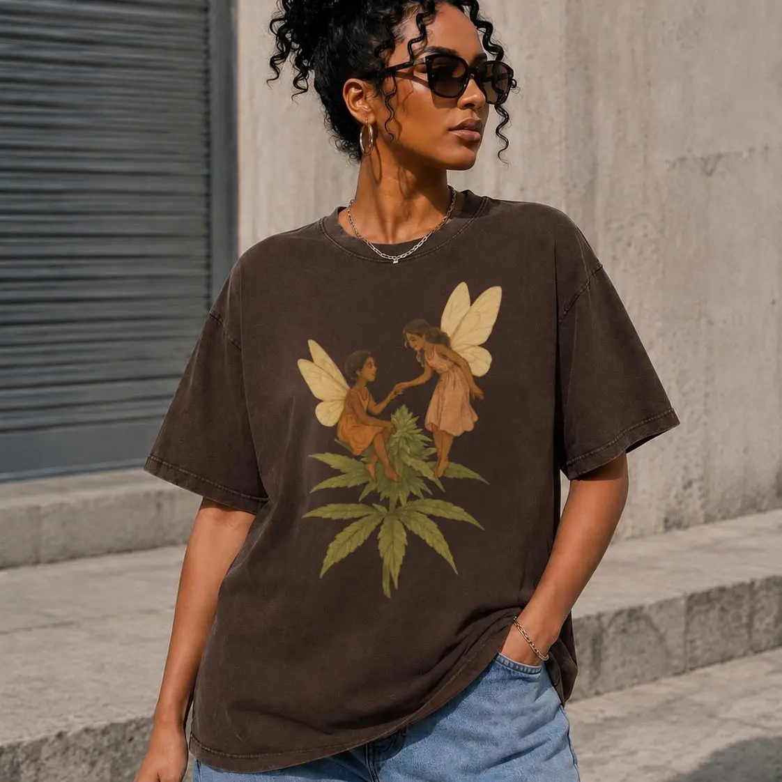 Women's Whimsical Fairy Graphic Short-Sleeve T-Shirt - Whimsical Clothes, Soft Cottagecore Aesthetic Top for Nature Lovers, Vintage Womenswear, Fit