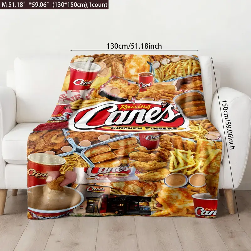 Raising Cane's Printed with Mouthwatering Chicken Fingers Collage Prints - Food Themed Blanket, Super Soft & Skin - friendly, Long - Lasting & Quick - Drying, Machine Washable, Multi - Size for Bed, Sofa, Travel, Camping & Office Naps