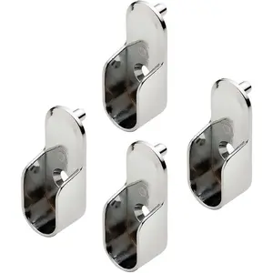 Chrome Oval Wardrobe Closet Rod End Supports Brackets for 15mm x 30mm with Dual Rear Facing 5mm Pins (4 Pack)