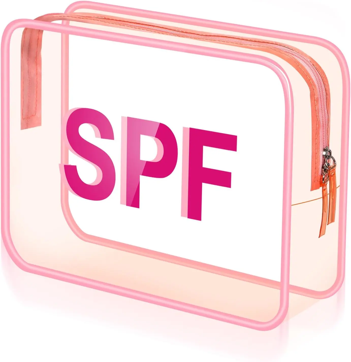 Spf Clear Makeup Bag 9.5" x 7" x 3.5" Pink Beach Pouch Large Waterproof Travel Toiletry Cosmetic Bag PVC Transparent Zippered Organizer for Women Girl Summer