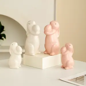 Rabbit ceramic cute home table decoration crafts ornaments, used for home decoration Easter, living room desk entrance, decoration housewarming festival party