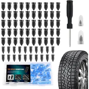 100PCS Tire Plug Kit with Screwdriver,Rubber Flat Tires Repair Kit for Fast Repair of Tire Punctures,tire puncture，Durable Car Tire Repair Kit Self-Service Repair Nails for Car Motorcycle Truck Self-Service Tire Repair Kit