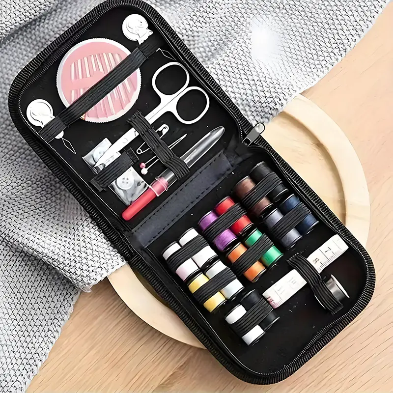 Portable Sewing Kit with Zipper Case, All-in-One Travel Needle & Thread Set, Includes Scissors, Measuring Tape & Supplies for Repairs & Crafts