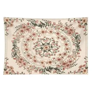 Boho Mandala Flower Print Polyester Tapestry - Home Decor, Aesthetic Room Decor, Machine Washable Wall Hanging for Living Room, Bedroom, Back to School Essentials