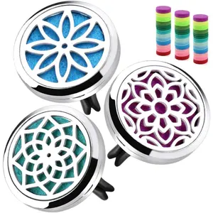 Car Diffuser Vent Clip-30mm Aromatherapy Essential Oil Car Diffuser Vent Clips with 36 Refill Pads (3 Lotus Vent Clips, Metal)