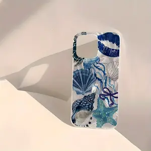 Phone Case - A Phone Case Featuring Ocean-Themed Designs with Shells And Starfish, Independent Electroplated Buttons, a End, And a Non-Slip Texture. This Soft Phone Case Protects Your Phone from Drops And Is Compatible with Iphone 11 Through 1