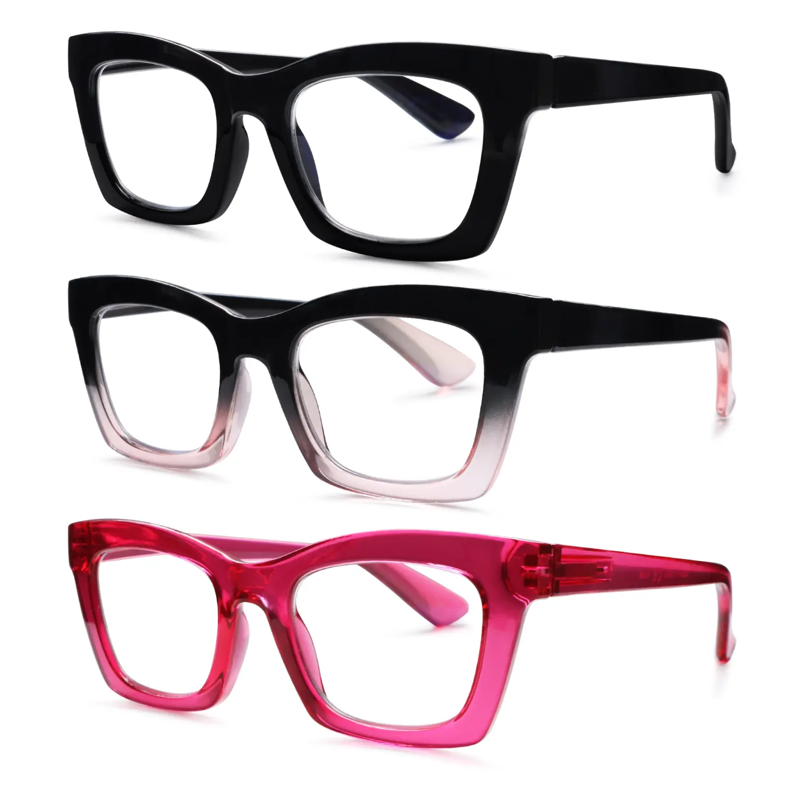 COJWIS 3 Pack Oprah-Style Women's Blue Light Blocking Reading Glasses with Large Frames and Spring Hinges for Computer Use Mixed Color
