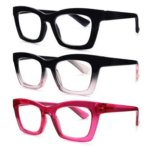 ZOECENT Women's Oprah-Style Blue Light Blocking Reading Glasses 3-Pack - High-Quality Adjustable Large Frames, Spring Hinges, Fashion Eyewear for Couple, Family, Girl, Boy Computer Use