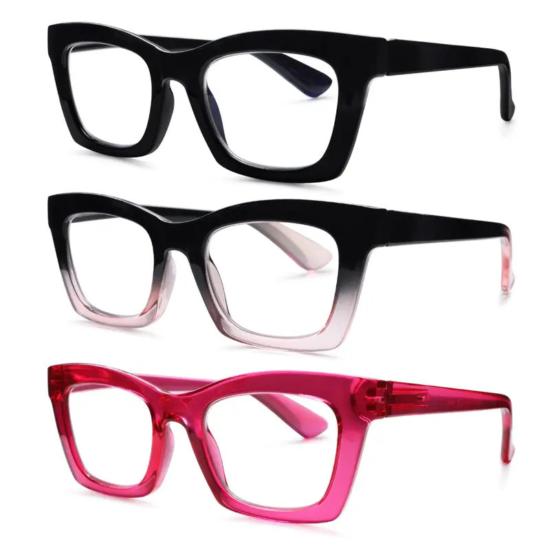 ZOECENT Women's Oprah-Style Blue Light Blocking Reading Glasses 3-Pack - High-Quality Adjustable Large Frames, Spring Hinges, Fashion Eyewear for Couple, Family, Girl, Boy Computer Use