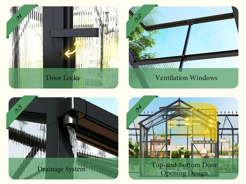[Ships in 4 Boxes]AMERLIFE Greenhouse for Outdoors, Quick-Lock Assembly, Aluminum Frame with 2 Vents, Doors, and Walk-in Design for Garden or Backyard