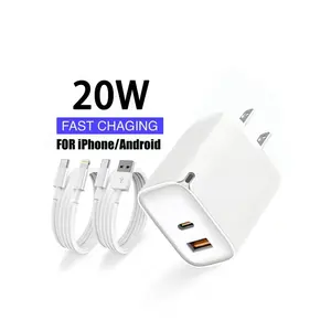 20W Super-Fast Charging Dual/Single-Port A+C / C+C / C Wall Charger compatible with both USB-A and USB-C cables, available in multiple configurations. Compatible with iPhone 17/16/15/14/13/12/11 and Compatible with Samsung Galaxy S26/S25/S24/S23/S22. Id