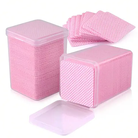 Lint Free Nail Wipes, Finger Nail Polish Remover, 200 PCS Non-Woven Fabric Nail Cleaning Pads Pink Lash Extensions Glue Cleaning Wipes Nail Salon Supplies Nail Products, for Manicure